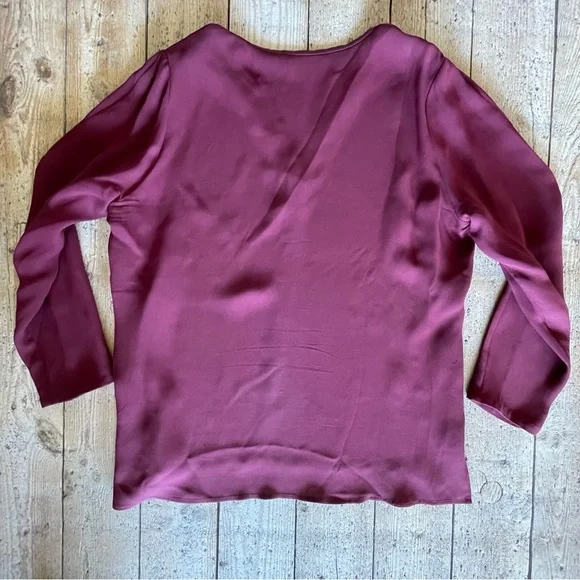 Lafayette 148 Silk & Leather Trim Blouse Burgundy Red Size 14 Large - Picture 2 of 6